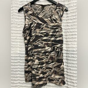 Ann Taylor Black Gray Brown Cream sleeveless Top w/layered detail. Size M